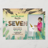 ジャングル7歳の誕生日パーティー7サファリZOO写真 招待状 (正面/裏面)