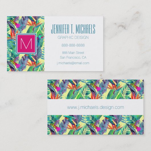 ジャングル|のモノグラムの水彩画Humminbirds 名刺 (正面/裏面)