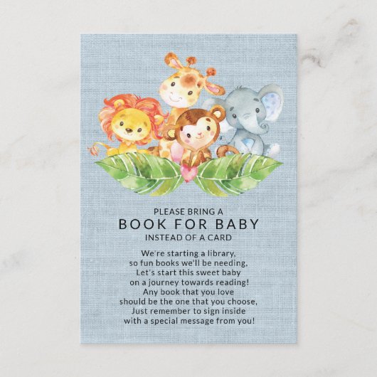 ジャングル・アニマルズ少年の赤ちゃんシャワーベビー エンクロージャーカード (正面)
