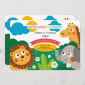 ジャングル・アニマルズ誕生日パーティーへの招待 招待状 (正面/裏面)