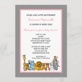 ジャングル·アニマルズ·ガール·ベイビー·シャワー·招待状 招待状