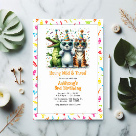 ジャングル・アニマル「Young Wild and Three!」 3回目の誕生日 招待状