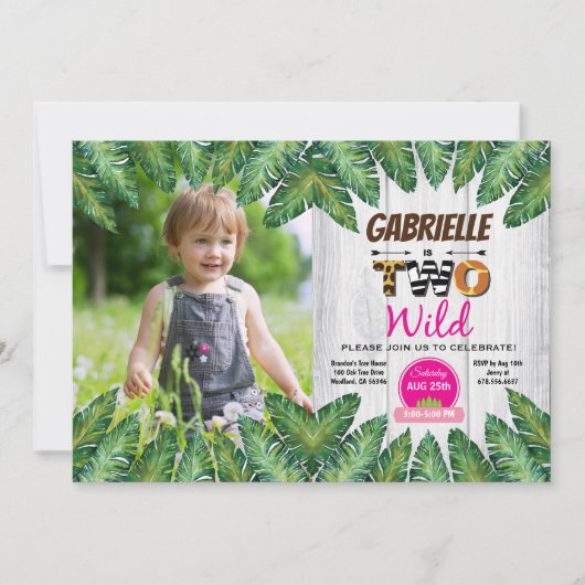 ジャングル·ガールの2回目の誕生日パーティーの写真の招待 招待状 (正面)
