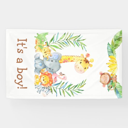 ジャングル·サファリの動物たちがかわいい子ども用シャワー 横断幕 (横)