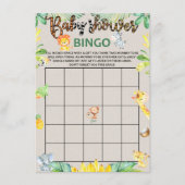 ジャングル·サファリの動物たちがベビーシャワービンゴゲームカード エンクロージャーカード (正面)