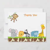 ジャングル·サファリの動物フラットありがとうカード 招待状 (正面)