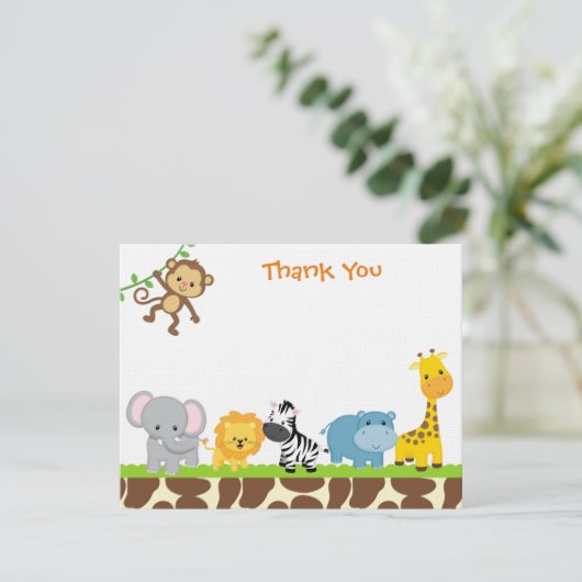 ジャングル·サファリの動物フラットありがとうカード 招待状 (スタンド正面)