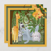 ジャングル·サファリ動物誕生日パーティー招待状 招待状 (正面/裏面)