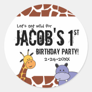 ジャングル、サファリ1歳パーソナライズされた誕生日 ラウンドシール