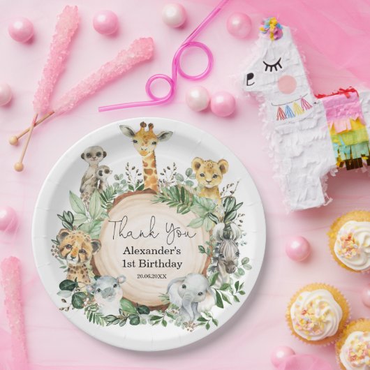 ジャングル·サファリ·グリーンリー野生動物誕生日 ペーパープレート (パーティー)