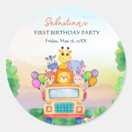 ジャングル・サファリ・ライドテーマ 1歳の誕生日 ラウンドシール