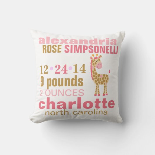 ジャングル・ジル・ピンク・キリン誕生のお知らせ クッション (正面)