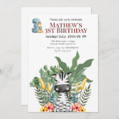 ジャングル・ゼブラとキリン3歳の誕生日 招待状 (正面/裏面)