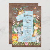 ジャングル ビッグ ワン 男の子の誕生日招待状 招待状 (正面/裏面)