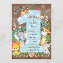 ジャングル ビッグ ワン 男の子の誕生日招待状