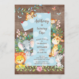 ジャングル ビッグ ワン 男の子の誕生日招待状 招待状