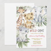 ジャングル　ファーストガール　バースデーパーティー招待状 招待状 (正面/裏面)