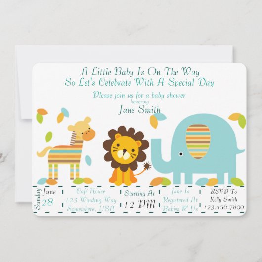 ジャングル·ベビー·シャワー（少年） 招待状 (正面)