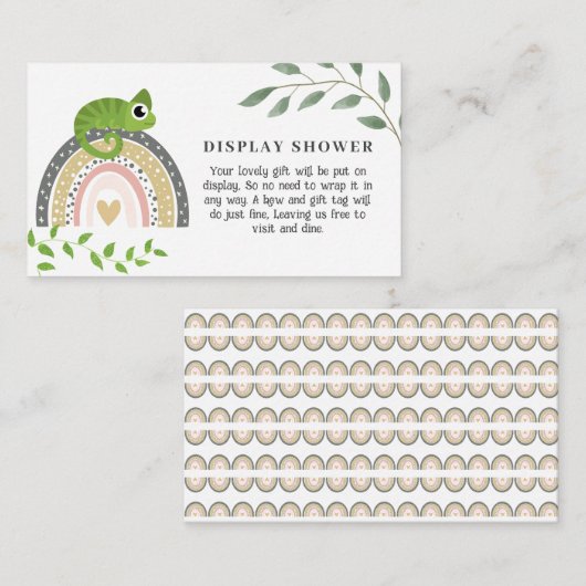 ジャングル、レインボー、カメレオンベビーディスプレイシャワー エンクロージャーカード (正面/裏面)