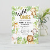 ジャングル·ワイルド·ワンズ1回目の誕生日招待状双子 招待状 (スタンド正面)