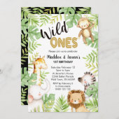 ジャングル·ワイルド·ワンズ1回目の誕生日招待状双子 招待状 (正面/裏面)