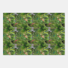 ジャングル、熱帯性、鳥、トゥーカン、パロット、トラ、 ラッピングペーパーシート