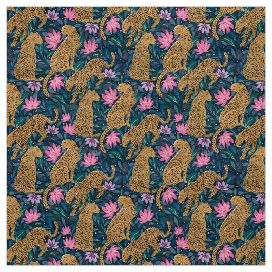 ジャングル、花、野生動物のヒョウ ファブリック (見本)