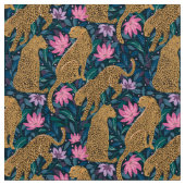 ジャングル、花、野生動物のヒョウ ファブリック (クローズアップ)