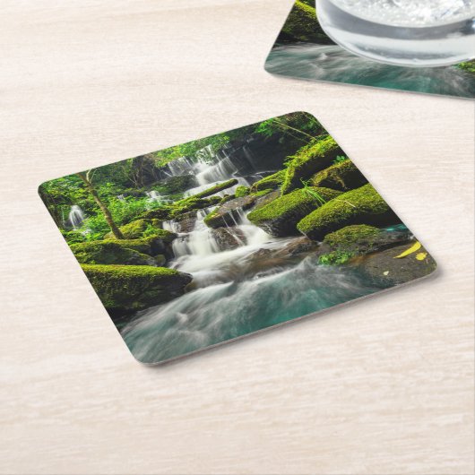 ジャングル| PhuのたらいのBerk山の滝 スクエアペーパーコースター (アングル)