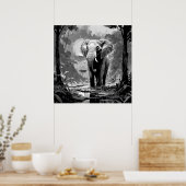 ジャング威厳のあるルアートの白黒象 ポスター (キッチン)