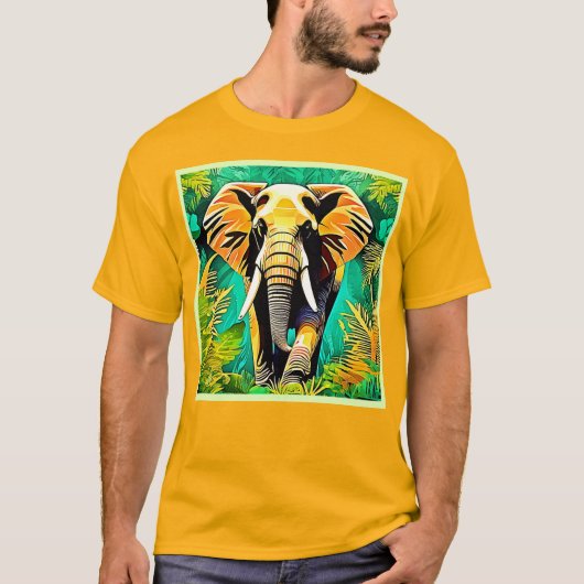 ジャング鮮やかルエレファントシーンデザイン Tシャツ (正面)