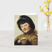 ジャンス・レイスターによる子猫の耳を引っ張る男 カード (黄色い花)