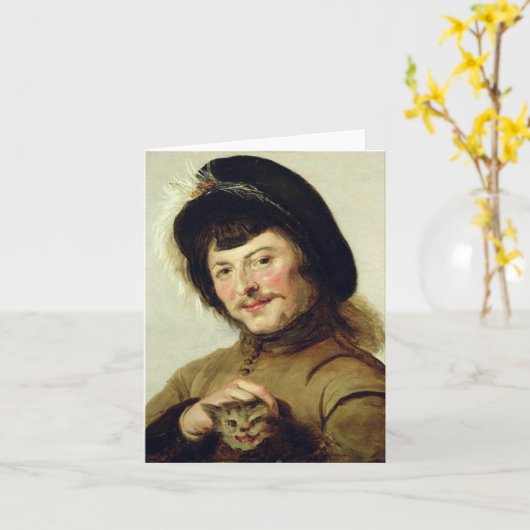 ジャンス・レイスターによる子猫の耳を引っ張る男 カード (黄色い花)