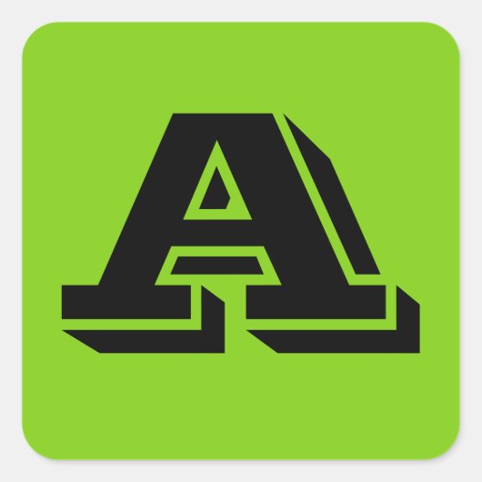 ジャンツ大文字のアルファベットA黄色の緑 スクエアシール (正面)