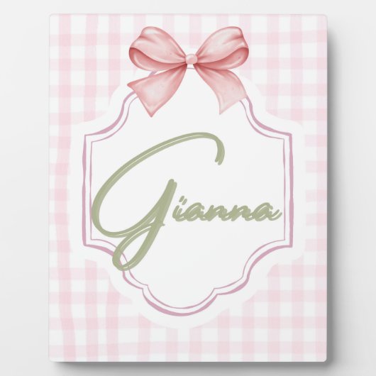 ジャンナちゃんの為の特別なベビーガール用保育園 リボン&ギンガム フォトプラーク (正面)
