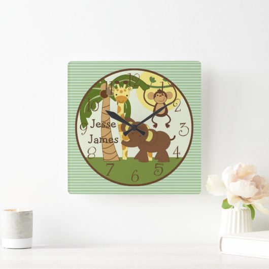 ジャンパーソナライズされたグルベビー動物子供部屋時計 スクエア壁時計 (ホーム)
