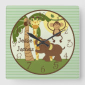 ジャンパーソナライズされたグルベビー動物子供部屋時計 スクエア壁時計 (正面)