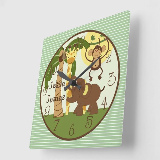 ジャンパーソナライズされたグルベビー動物子供部屋時計 スクエア壁時計 (傾斜)