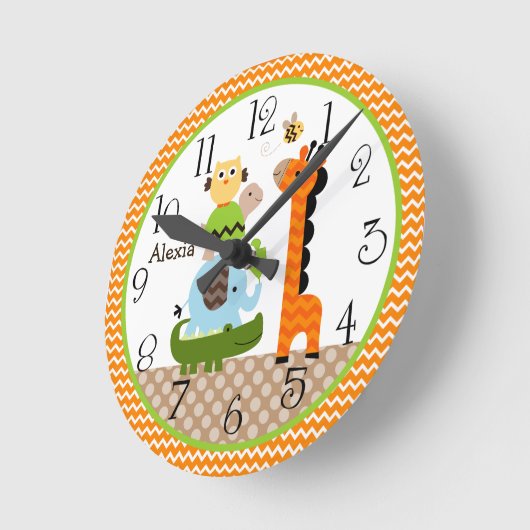 ジャンパーソナライズされたグル積み重ね動物子供部屋時計 ラウンド壁時計 (傾斜)