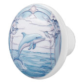 ジャンピングドルフィンアールヌーボーフェイクレリーフ、 浮き彫りライトブルー セラミックノブ (右)