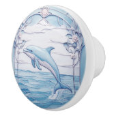 ジャンピングドルフィンアールヌーボーフェイクレリーフ、 浮き彫りライトブルー セラミックノブ (右)