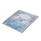 ジャンピングドルフィンアールヌーボーフェイクレリーフ、 浮き彫りライトブルー タイル (側面)