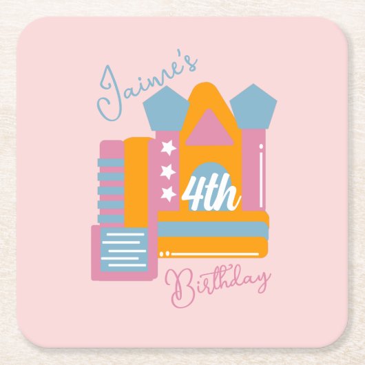 ジャンピングバウンシーレンタルパーティーハウス誕生日 スクエアペーパーコースター (正面)