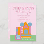 ジャンピングバウンスパーティーバウンスハウス誕生日ピンク 招待状 (正面/裏面)