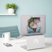 ジャンピングバスゴーン魚釣り シール (デスク上のノートパソコン)