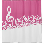 ジャンピングミュージカルノート熱いピンクと白 シャワーカーテン (正面)