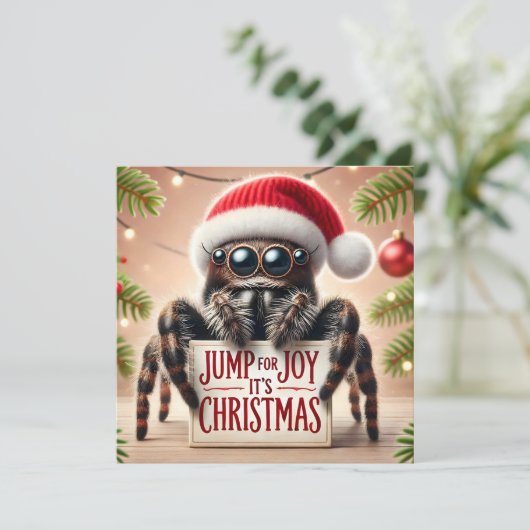 ジャンプして喜ぶクリスマスかわいいジャンプ蜘蛛 シーズンカード (スタンド正面)