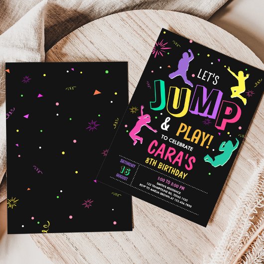 ジャンプして女の子の遊誕生パーティー 招待状