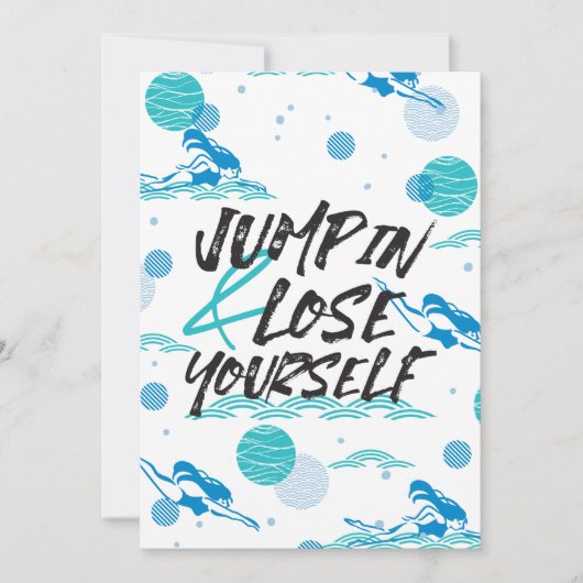 ジャンプして自分自身を失う、水泳引用文デザイン サンキューカード (正面)