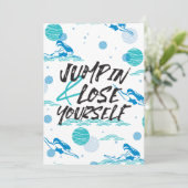 ジャンプして自分自身を失う、水泳引用文デザイン サンキューカード (スタンド正面)